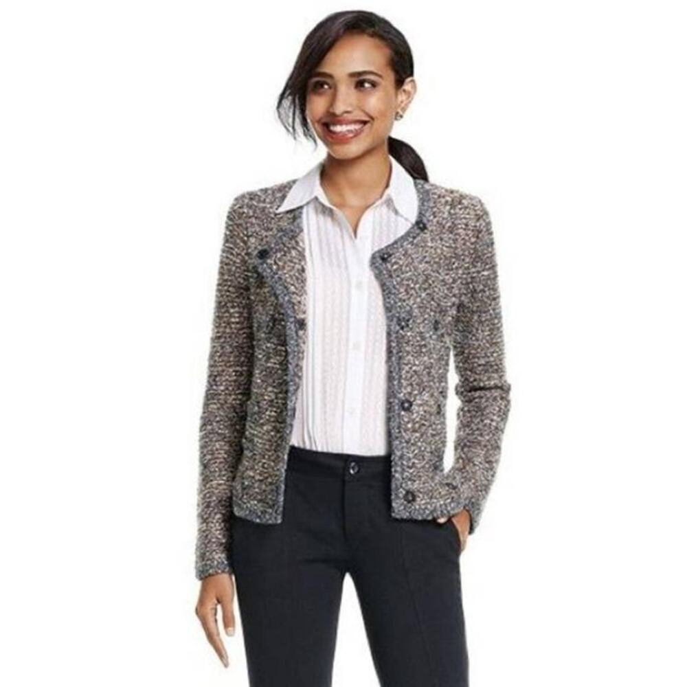 Cabi Ritz Knit Jacket Size M Double Breasted Long Sleeve Sweater Style Gray